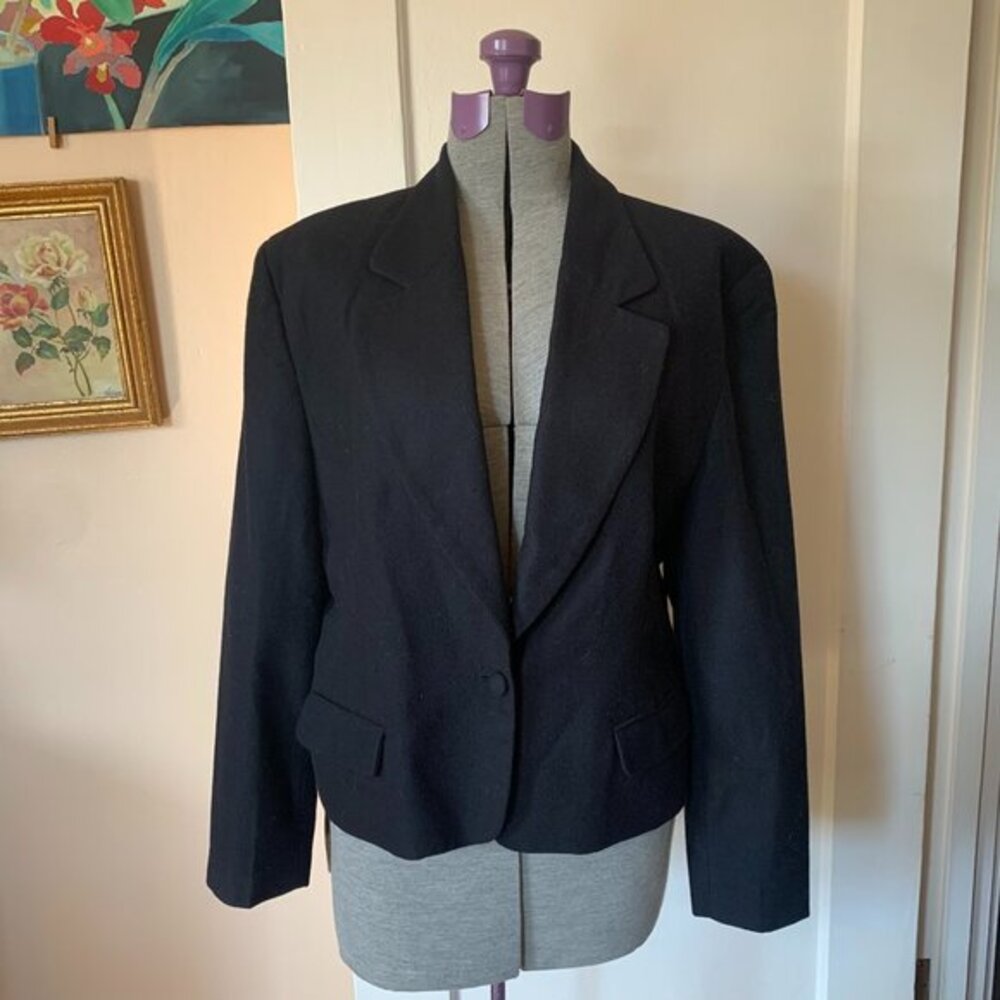 Vintage J.Crew Wool Cashmere Blend Blazer Black Single Button Jacket‎ Size 12